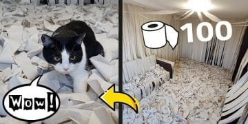 This Cat Is So Happy When He Has A Room With Full Of Toilet Paper