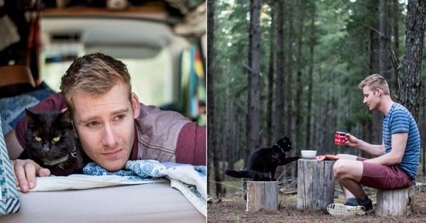 Guy Quits Job and Leaves Home to Travel Around the World with His Pet Cat